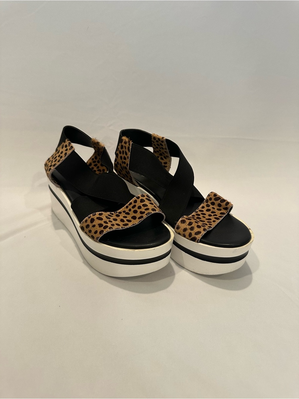 ShuShop Leopard Platform Sandal with Black Straps and White Sole